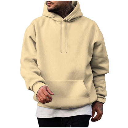 Mens Cotton Hoodies Plain Casual Hooded Collar Drawstring Hoodies Pullover Sweatshirts Solid Color Long Sleeve Spring Shirts 2025 Beige,Xl