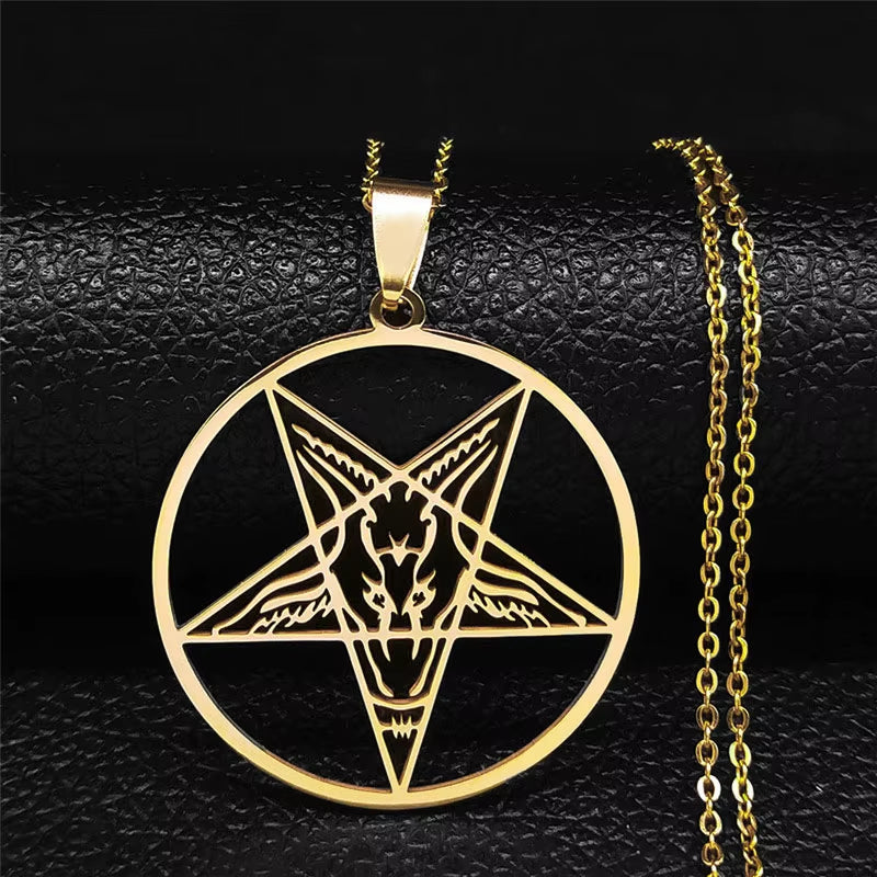 Large Talisman Baphomet Stainless Steel Necklace Goth Pagan Pentagram for Men Satan Gothic Goat Jewerly Satan Amulet Lucifer