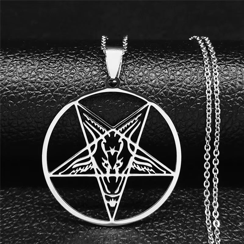 Large Talisman Baphomet Stainless Steel Necklace Goth Pagan Pentagram for Men Satan Gothic Goat Jewerly Satan Amulet Lucifer