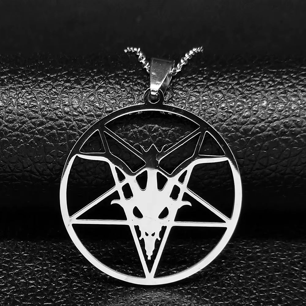 Large Talisman Baphomet Stainless Steel Necklace Goth Pagan Pentagram for Men Satan Gothic Goat Jewerly Satan Amulet Lucifer