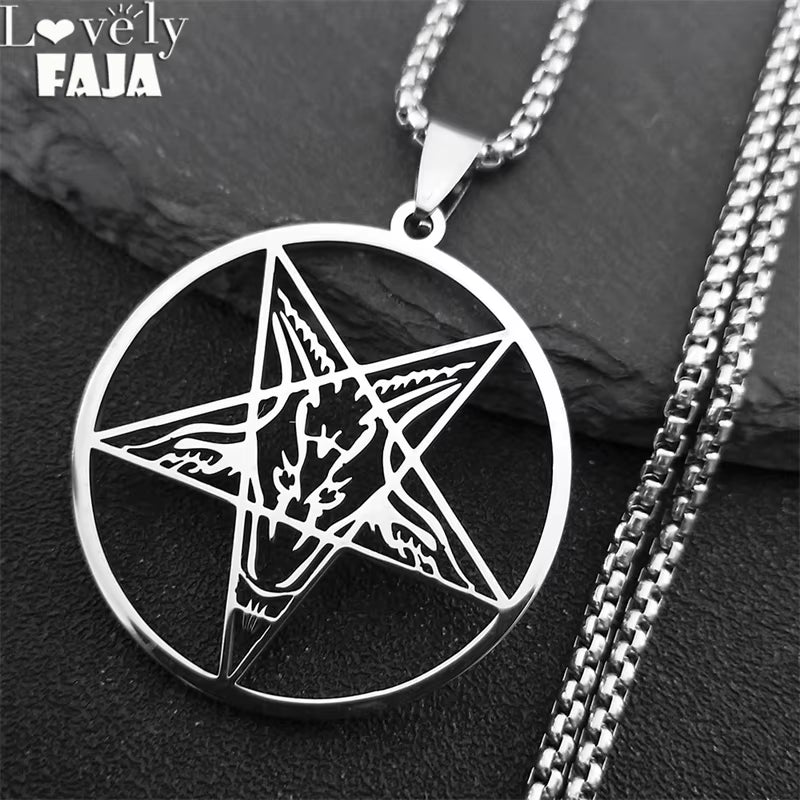 Large Talisman Baphomet Stainless Steel Necklace Goth Pagan Pentagram for Men Satan Gothic Goat Jewerly Satan Amulet Lucifer