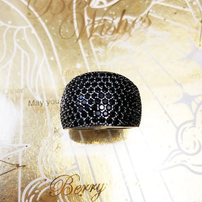 Black Pave Cocktail Ring Europe Style Fine Jewerly for Women Men 2022 Spring Vintage 925 Sterling Silver Gift