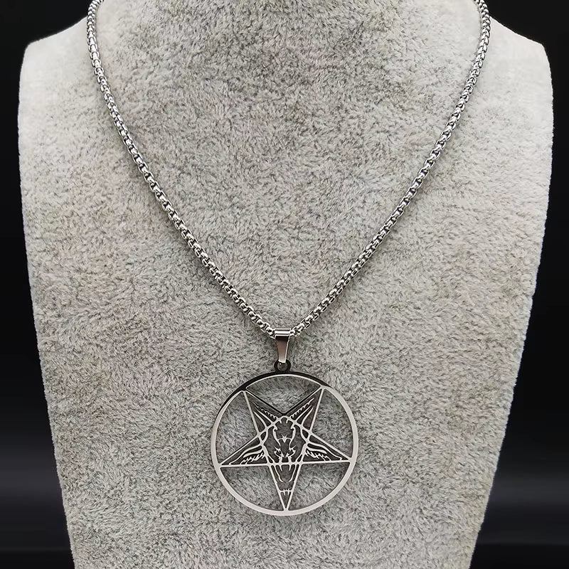 Large Talisman Baphomet Stainless Steel Necklace Goth Pagan Pentagram for Men Satan Gothic Goat Jewerly Satan Amulet Lucifer