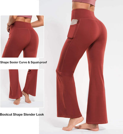 Women Bootcut Yoga Pants with Pockets Flared Leggings High Waisted Bootleg Workout Casual Lounge Sweatpants (Small, Red)