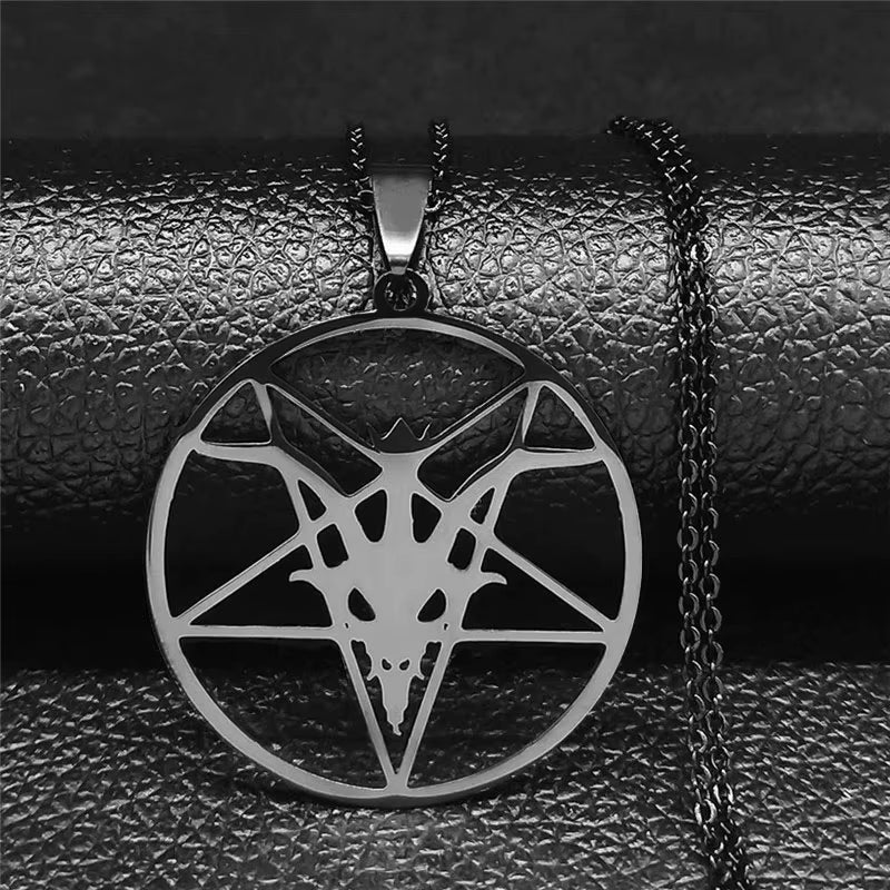 Large Talisman Baphomet Stainless Steel Necklace Goth Pagan Pentagram for Men Satan Gothic Goat Jewerly Satan Amulet Lucifer