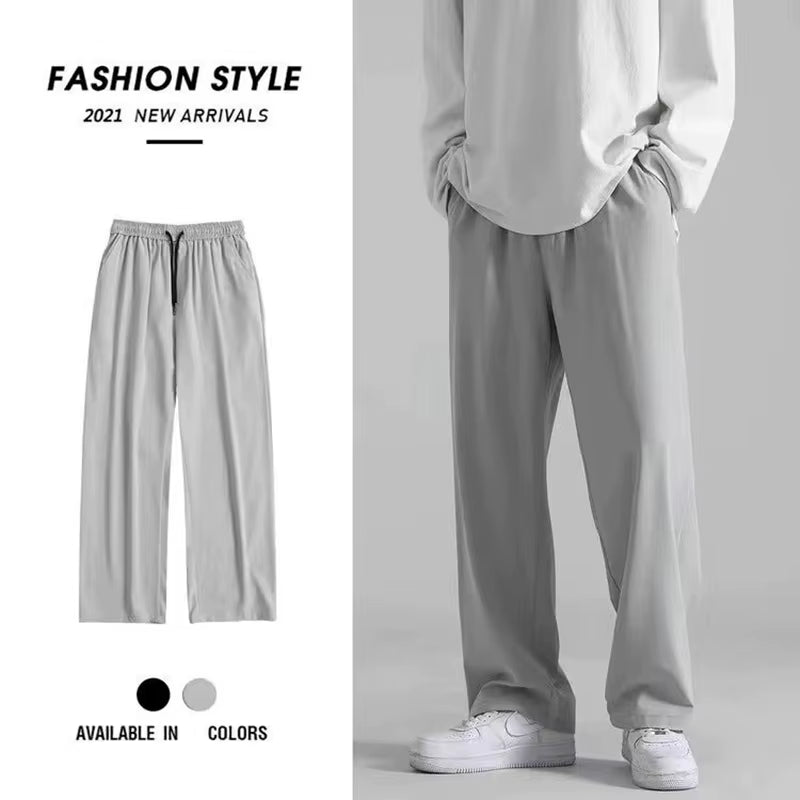 Korean Summer Silk Feel Straight Long Pants Men 2021 Thin Light-Weight Wild Leg Trousers Solid Color Men'S Clothing