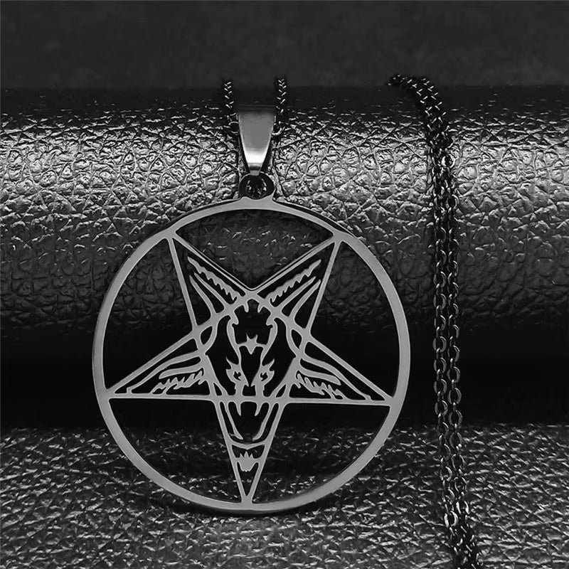 Large Talisman Baphomet Stainless Steel Necklace Goth Pagan Pentagram for Men Satan Gothic Goat Jewerly Satan Amulet Lucifer